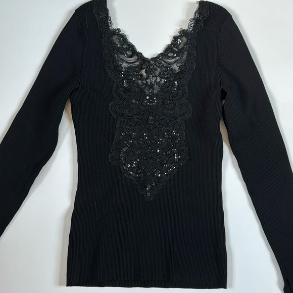 Cache Black Beaded Top Size Med - Picture 2 of 7